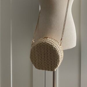 Haute Hippie Woven Raffia/Straw Crossbody Bag Gold Chain Strap